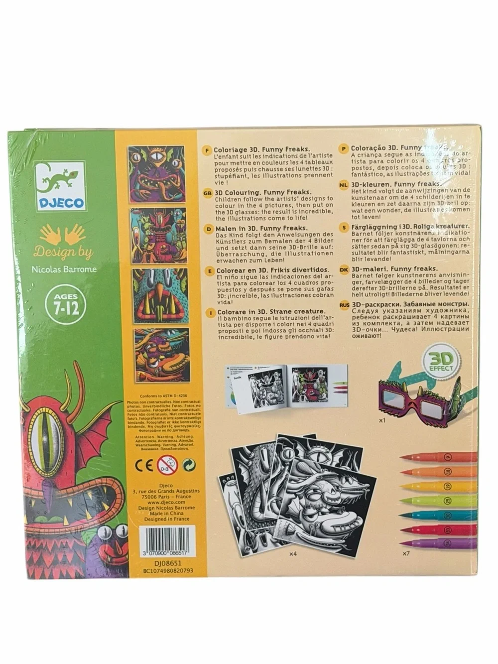 Djeco Coloriage 3D Funny Freaks Coloring Kit Sealed Ages 7-12